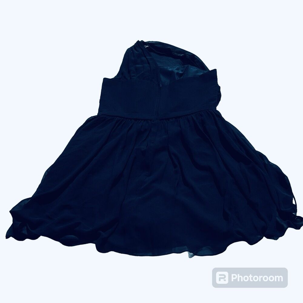 Alfred Angelo Semi Formal Dress One Sheer Shoulder Navy Blue Knee Length Sz 16